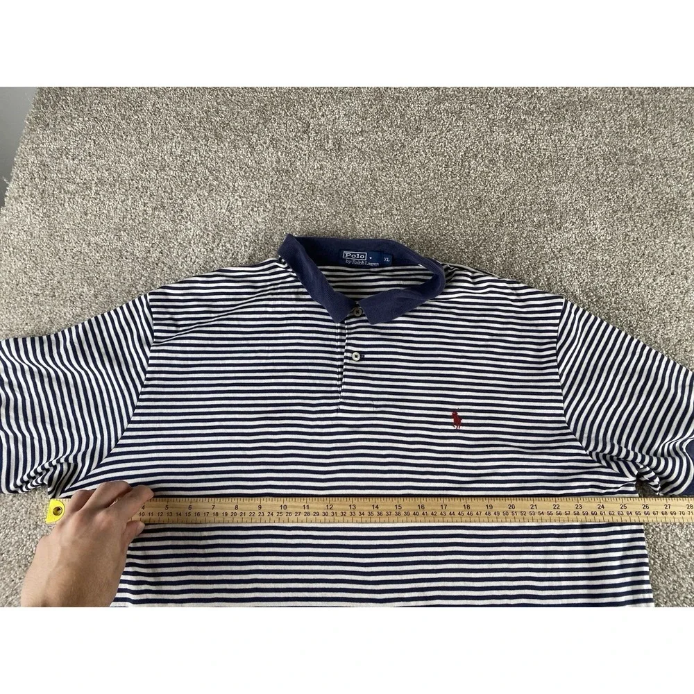 Polo Ralph Lauren Blue/White Striped Polo Mens XL Relaxed Cotton Polo Red Pony
